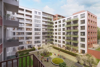Pohled z vnitrobloku - Prodej bytu 2+kk v osobním vlastnictví 48 m², Brno