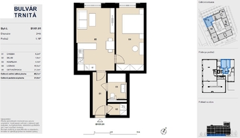 Půdorys bytu 2 +kk - Prodej bytu 2+kk v osobním vlastnictví 48 m², Brno