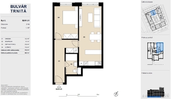 Půdorys 2 +kk - Prodej bytu 2+kk v osobním vlastnictví 52 m², Brno