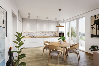 Vizualizace kuchyně - Prodej bytu 3+kk v osobním vlastnictví 78 m², Brno