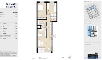 Půdorys bytu 3kk - Prodej bytu 3+kk v osobním vlastnictví 78 m², Brno