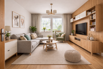 Vizualizace možné rekonstrukce obývacího pokoje.  - Prodej bytu 3+1 v družstevním vlastnictví 76 m², Neratovice