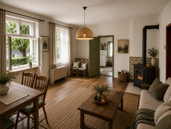 Vizualizace obývací pokoj - Prodej domu 200 m², Velhartice