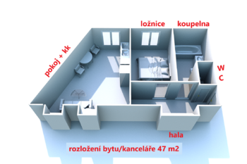 rozložení bytu ... - Pronájem bytu 2+kk v osobním vlastnictví 47 m², Havlíčkův Brod