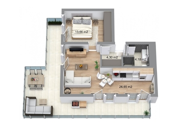 Byt 2+kk s terasou, Otakara Kubína, Boskovice - Prodej bytu 2+kk v osobním vlastnictví 51 m², Boskovice