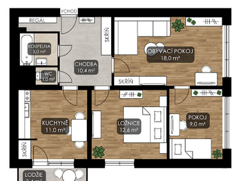 Pronájem bytu 3+1 v družstevním vlastnictví 69 m², Ostrava