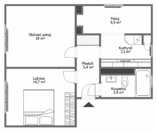 Půdorys - Prodej bytu 3+1 v osobním vlastnictví 59 m², Staňkovice