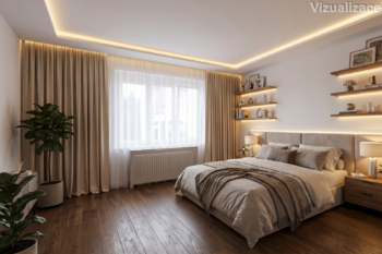 Ložnice vizualizace - Prodej nájemního domu 221 m², Praha 6 - Řepy