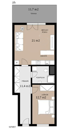 plánek - Prodej bytu 2+kk v osobním vlastnictví 50 m², Praha 9 - Libeň