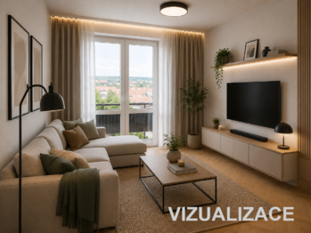 Obývací pokoj - vizualizace - Prodej bytu 2+1 v osobním vlastnictví 45 m², Brno