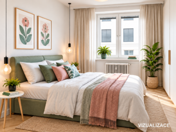 Ložnice - vizualizace - Prodej bytu 2+1 v osobním vlastnictví 45 m², Brno