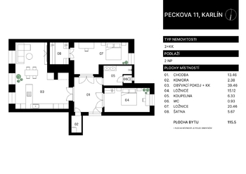 Prodej bytu 3+kk v osobním vlastnictví 116 m², Praha 8 - Karlín