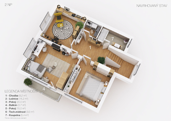Návrh nové dispozice prvního patra - Prodej domu 209 m², Praha 10 - Uhříněves