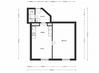 floor plan - Pronájem bytu 2+kk v osobním vlastnictví 45 m², Praha 3 - Žižkov
