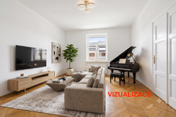 Vizualizace možného stavu obývaku - Prodej bytu 3+1 v osobním vlastnictví 84 m², Praha 4 - Nusle
