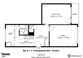 Půdorys - Prodej bytu 2+1 v osobním vlastnictví 57 m², Chodov