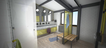 vizualizace sociální zázemí - Pronájem kancelářských prostor 1247 m², Ostrava