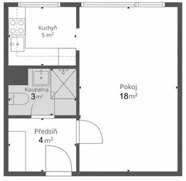 půdorys bytu - Prodej bytu 1+kk v osobním vlastnictví 31 m², Praha 4 - Chodov
