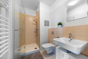 Koupelna se sprchovým koutem náležející k ložnici - Pronájem bytu 4+kk v osobním vlastnictví 116 m², Praha 3 - Žižkov