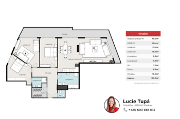 Půdorys bytu - Pronájem bytu 4+kk v osobním vlastnictví 116 m², Praha 3 - Žižkov