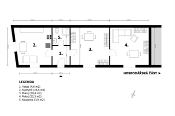 půdorys - obytná část - Prodej domu 121 m², Bříství