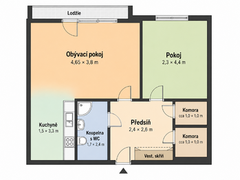 ORIENTAČNÍ PLÁNEK BYTU  - Prodej bytu 2+kk v osobním vlastnictví 46 m², Brno