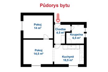 Půdorys - Pronájem bytu 2+1 v osobním vlastnictví 53 m², Roudnice nad Labem