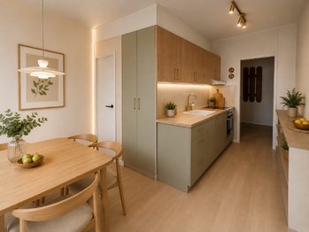 vizualizace kuchyně s jídelnou - Prodej bytu 3+1 v družstevním vlastnictví 65 m², Prachatice