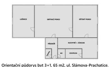 orientační půdorys - Prodej bytu 3+1 v družstevním vlastnictví 65 m², Prachatice