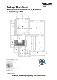 Půdorys 2.NP -  s kótami - Prodej domu 244 m², Kroměříž