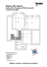 Půdorys 1.PP - s kótami - Prodej domu 244 m², Kroměříž