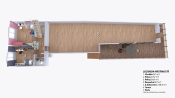 Půdorys 2NP 3D - Prodej domu 136 m², Hrubá Vrbka