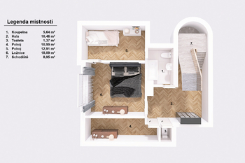 Půdorys 2. NP. - Prodej domu 116 m², Praha 4 - Modřany