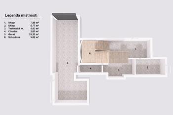 Půdorys (suterén). - Prodej domu 116 m², Praha 4 - Modřany
