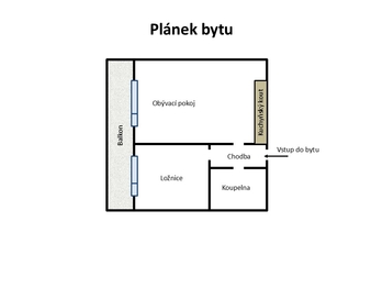 Plánek bytu - Prodej bytu 2+kk v osobním vlastnictví 59 m², Hostivice