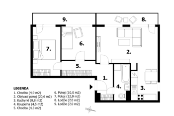 půdorys - Prodej bytu 3+1 v družstevním vlastnictví 79 m², Brandýs nad Labem-Stará Boleslav