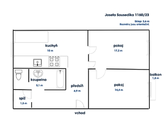 Půdorys - Prodej bytu 2+1 v osobním vlastnictví 55 m², Vsetín