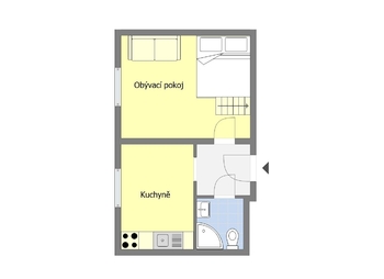 Orientačná půdorys bytu - Prodej bytu 1+1 v osobním vlastnictví 29 m², Kladno