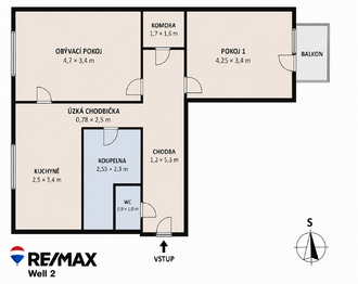 Prodej bytu 2+1 v osobním vlastnictví 57 m², Větrný Jeníkov