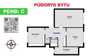 Půdorys - Prodej bytu 2+1 v osobním vlastnictví 68 m², Martiněves