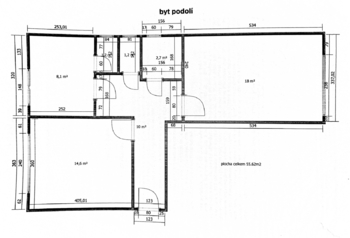 plánek - Pronájem bytu 2+1 v osobním vlastnictví 56 m², Praha 4 - Podolí