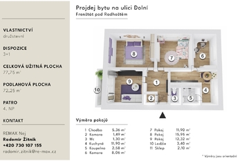 Prodej bytu 4+1 v osobním vlastnictví 73 m², Frenštát pod Radhoštěm