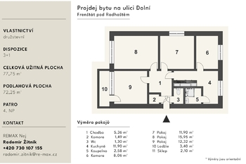 Prodej bytu 4+1 v osobním vlastnictví 73 m², Frenštát pod Radhoštěm