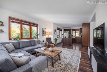 Obývací pokoj vizualizace - Prodej domu 210 m², Praha 9 - Běchovice
