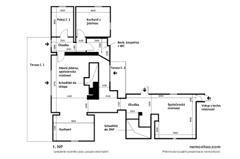 půdorys 1. NP - Prodej ubytovacího zařízení 800 m², Holetín