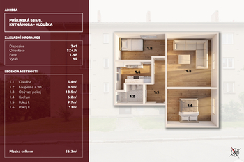 pudorys - Prodej bytu 3+1 v osobním vlastnictví 57 m², Kutná Hora