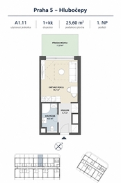 Pronájem bytu 1+kk v osobním vlastnictví 26 m², Praha 5 - Hlubočepy