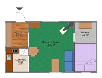 Půdorys chaty - Prodej chaty / chalupy 30 m², Povrly