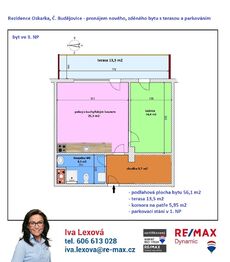 orientační půdorys - Pronájem bytu 2+kk v osobním vlastnictví 56 m², České Budějovice