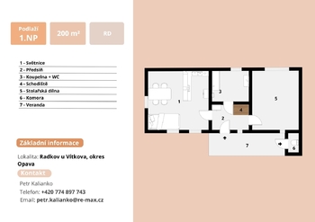 Půdorys 1.NP, chalupa Radkov - Prodej chaty / chalupy 200 m², Radkov